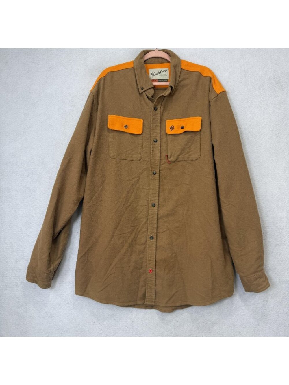 Duck Camp Shirt Mens 2XLT Brown Orange Twill Long Sleeve Button Up Hunting